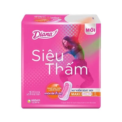 Bvs diana ngày siêu thấm dày cánh 8 miếng 19.0 (Unicharm)